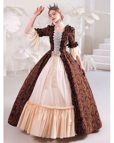 Women Coffee Brown Costumes Polyester Dress 's Marie Antoinette Costume Masquerade Ball Gown Royal Retro Gothic Euro-Style