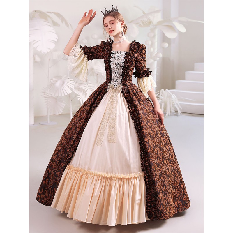 Women Coffee Brown Costumes Polyester Dress 's Marie Antoinette Costume Masquerade Ball Gown Royal Retro Gothic Euro-Style