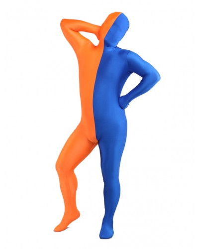 Unisex Morph Suit Orange And Blue Lycra Spandex Zentai Suit Full Body Suit