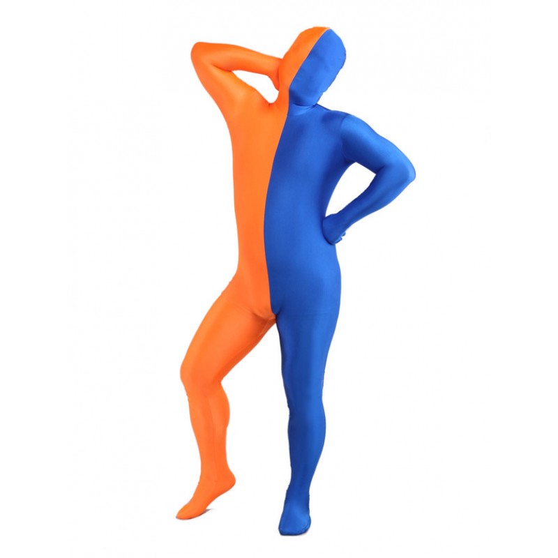 Unisex Morph Suit Orange And Blue Lycra Spandex Zentai Suit Full Body Suit