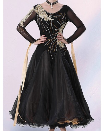 Women Ballroom Dance Costumes Black 's Elegant Lycra Spandex Dress Dance Dress