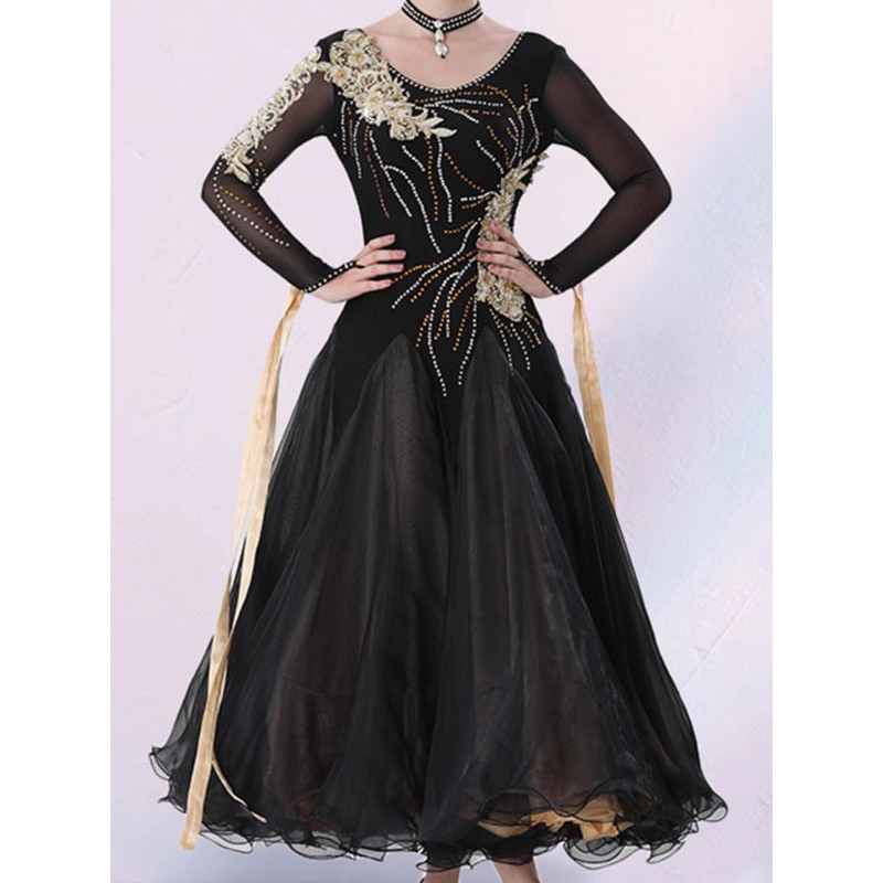 Women Ballroom Dance Costumes Black 's Elegant Lycra Spandex Dress Dance Dress