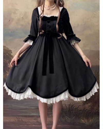 Gothic Lolita Dresses Ruffles Black Black