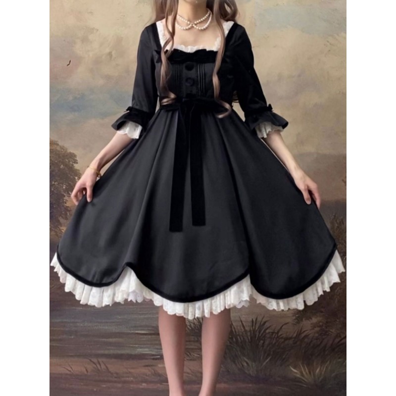 Gothic Lolita Dresses Ruffles Black Black