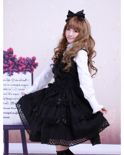 Cotton Black Sleeveless Gothic Lolita Dress Fall Tea Party