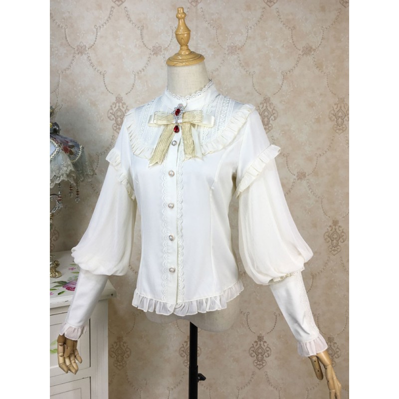 Eric White Lolita Blouses Lace Ruffles Long Sleeves Lolita Top Lace Lolita Shirt Spring Summer