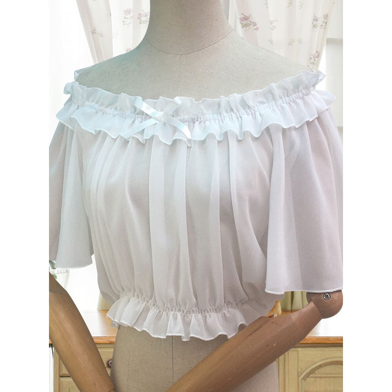 Sweet Lolita Blouse Ruffle Bow White Chiffon Lolita Top Spring Fall