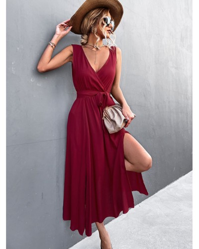 Women Maxi Dress V-Neck Sleeveless Long Dress Simple Summer