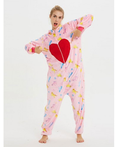 Women Pajamas Kigurumi Onesie For Adult Pink Heart Pattern Polyester Kigurumi Costumes