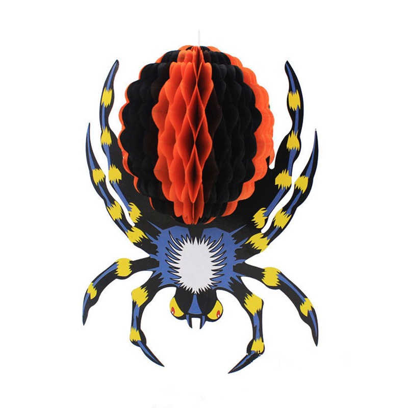 Unisex Halloween Wall Decorations Dark Navy Paper Spider Props