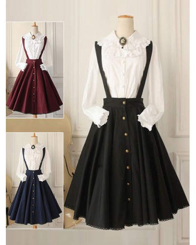 Classical Lolita Dress Military Style Cross Regression Lolita Salopette Button Suspender Skirt Classic  Traditional Spring Daily Casual