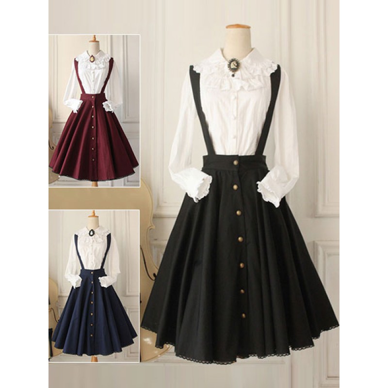 Classical Lolita Dress Military Style Cross Regression Lolita Salopette Button Suspender Skirt Classic  Traditional Spring Daily Casual