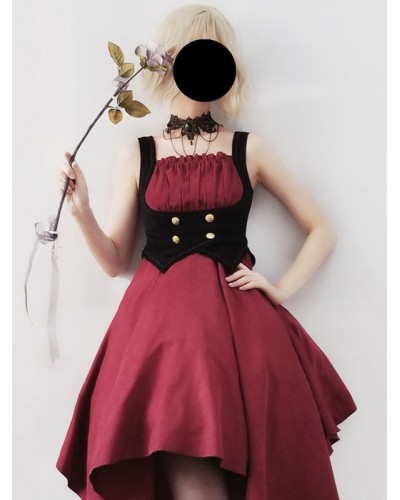 Pre-Sale Gothic Lolita JSK Dress Burgundy Sleeveless Ruffles Grommets Pleated Lolita Jumper Skirt