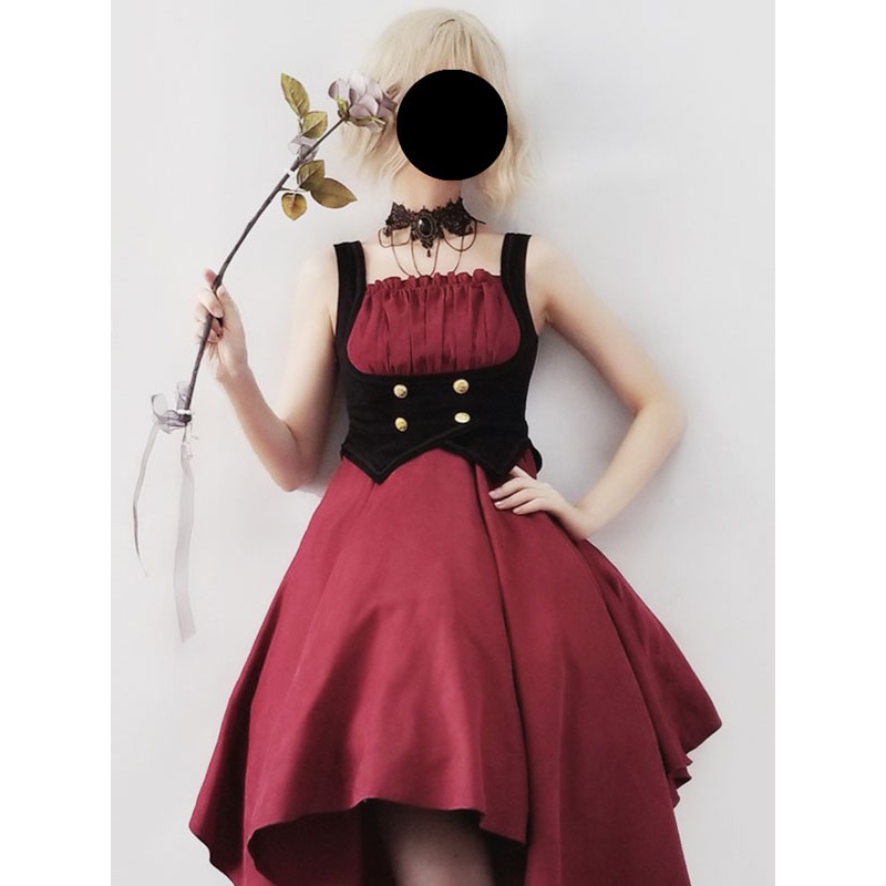 Pre-Sale Gothic Lolita JSK Dress Burgundy Sleeveless Ruffles Grommets Pleated Lolita Jumper Skirt