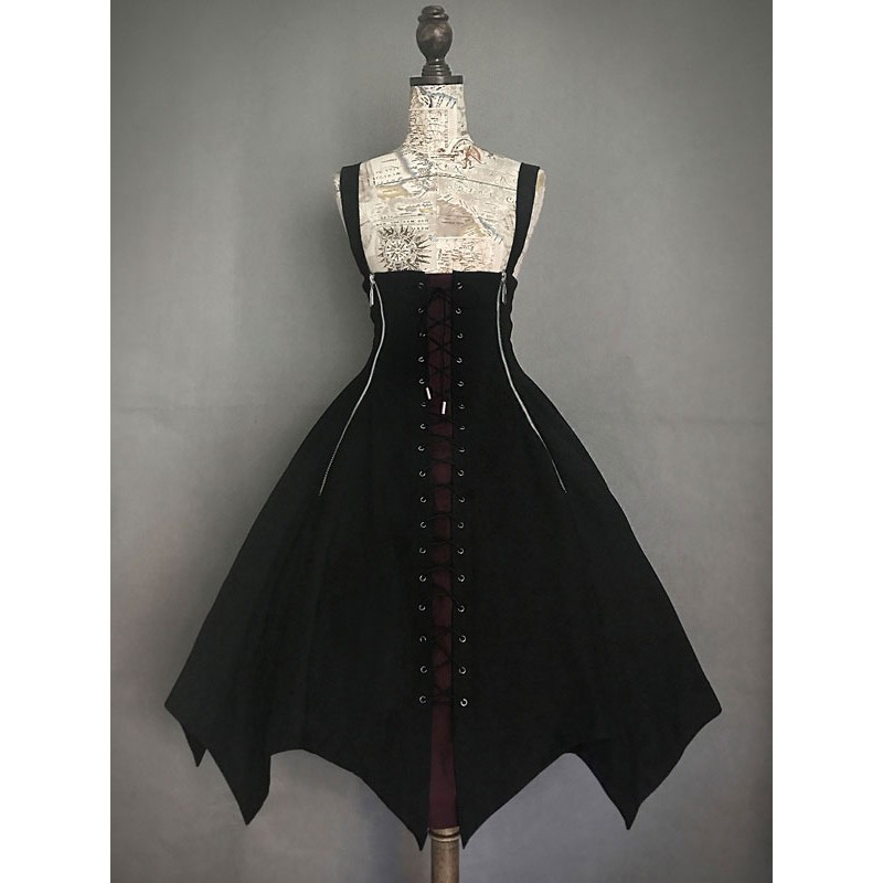 Gothic Lolita JSK Dress Black Lace Up Lolita Jumper Skirt Spring Summer Fall Winter