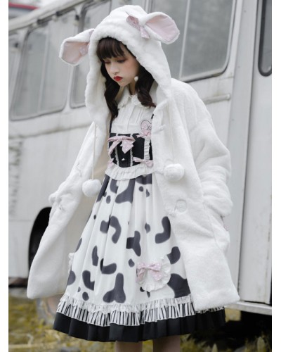 White Lolita Coats Bows Polyester Overcoat Coat Two-Tone Bow Lolita Outwears