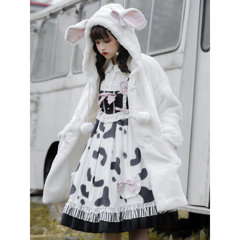 White Lolita Coats Bows Polyester Overcoat Coat Two-Tone Bow Lolita Outwears