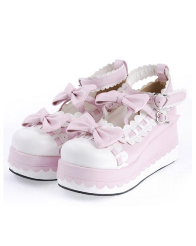 Sweet Lolita High Platform Lolita Shoes Bow Decor Ankle Straps With Trim