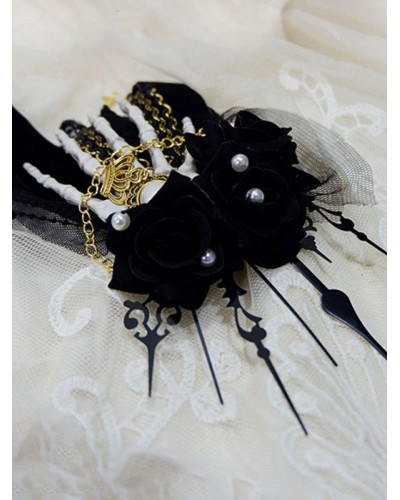 Gothic Lolita Headwear Black Skeleton Hand Bone Chains Lace Lolita Hair Accessories