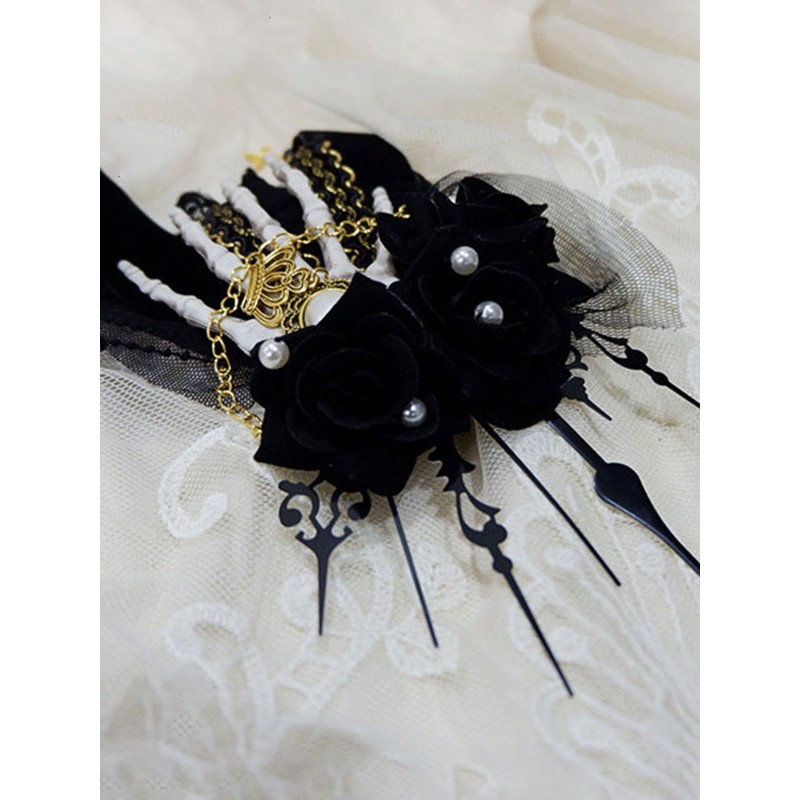 Gothic Lolita Headwear Black Skeleton Hand Bone Chains Lace Lolita Hair Accessories