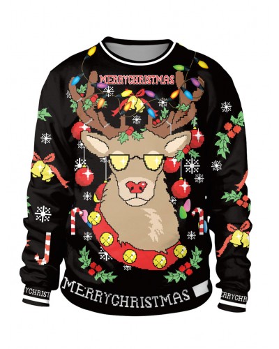 Christmas Black Sweatshirt Printed Long Sleeve Oversized Pullover Top Cozy Active Outerwear