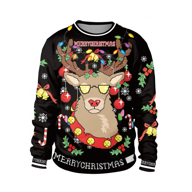 Christmas Black Sweatshirt Printed Long Sleeve Oversized Pullover Top Cozy Active Outerwear