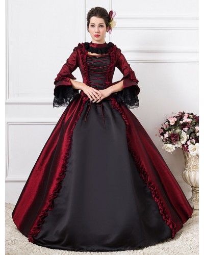 Victorian Dress Costume Women's Dark Red Victorian Era Clothing Half Sleeves Ball Gown Retro Costumes Dress Baroque Halloween Holiday Pageant