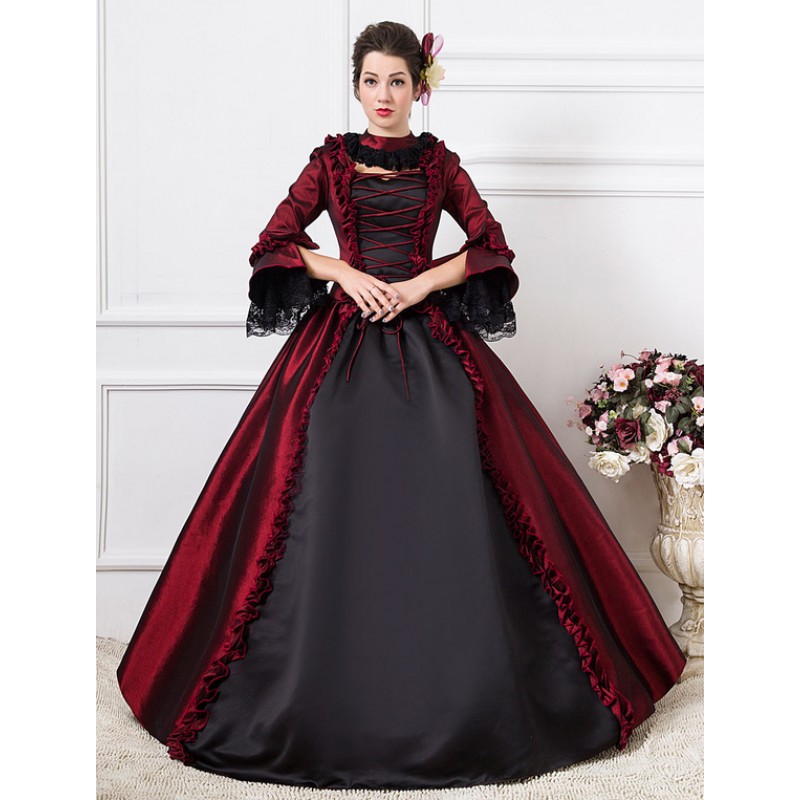 Victorian Dress Costume Women's Dark Red Victorian Era Clothing Half Sleeves Ball Gown Retro Costumes Dress Baroque Halloween Holiday Pageant