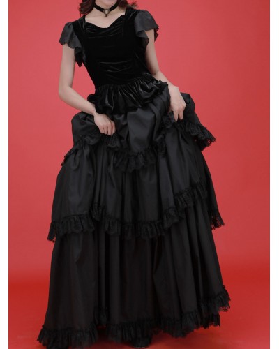 Lolita Dresses Tiered Lace Black Black Steampunk Gothic Spring Summer Fall