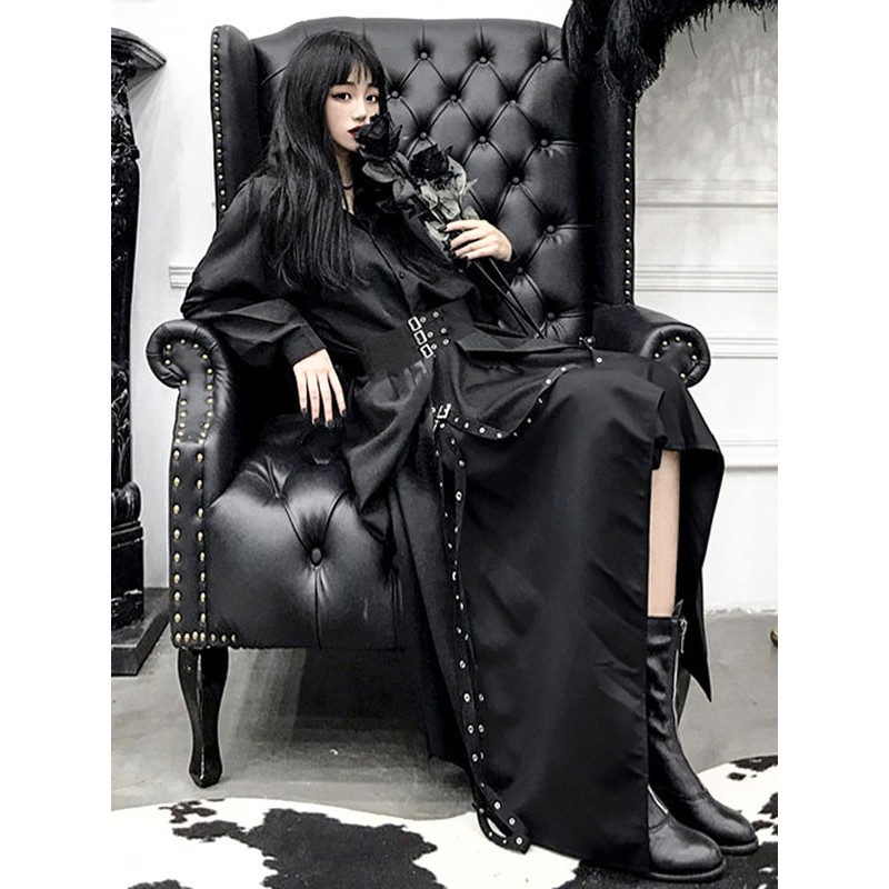 Gothic Lolita Blouses Black Long Sleeves Grommets Metallic Lolita Shirt Steampunk Spring Summer Fall