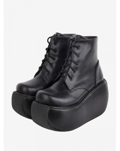 Lolita Black Round Toe PU Leather Lolita Footwear Boots Gothic