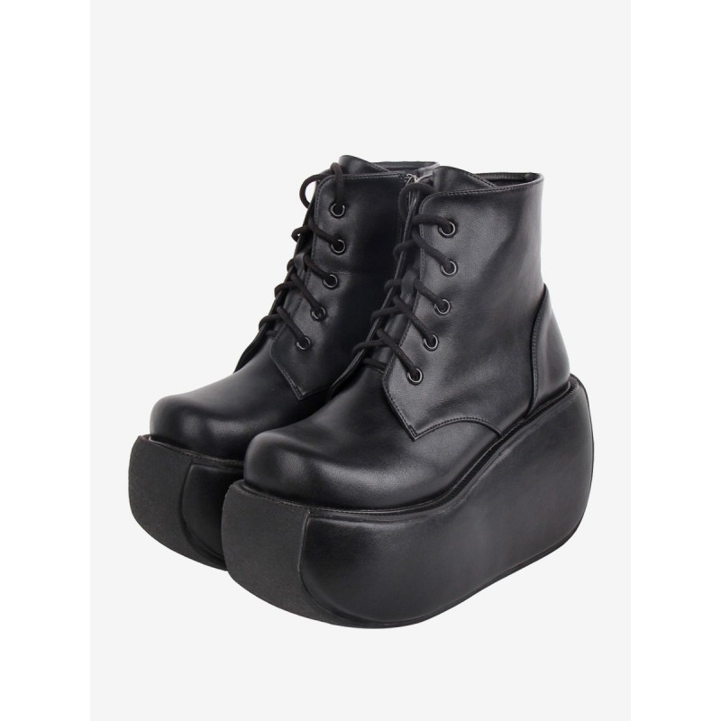 Lolita Black Round Toe PU Leather Lolita Footwear Boots Gothic