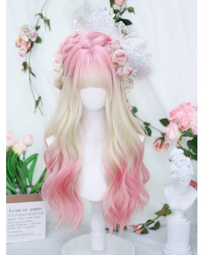 Lolita Wigs Long Heat-resistant Fiber Pink Lolita Accessories Sweet Harajuku Fashion ROCOCO Daily Casual Tea Party