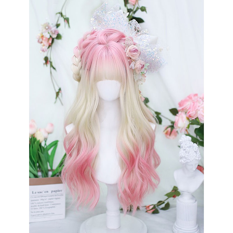 Lolita Wigs Long Heat-resistant Fiber Pink Lolita Accessories Sweet Harajuku Fashion ROCOCO Daily Casual Tea Party