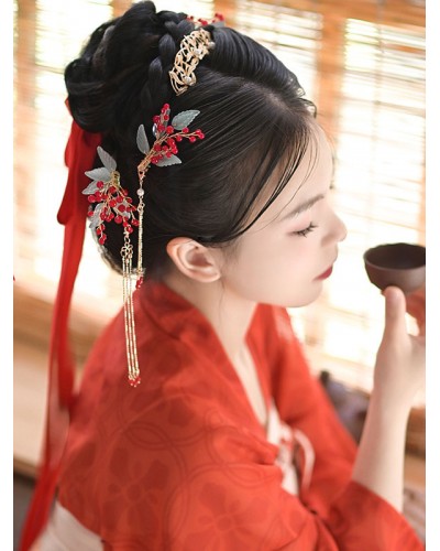 Chinese Style Lolita Accessories Red Chains Metal Headwear Miscellaneous Chinese Style