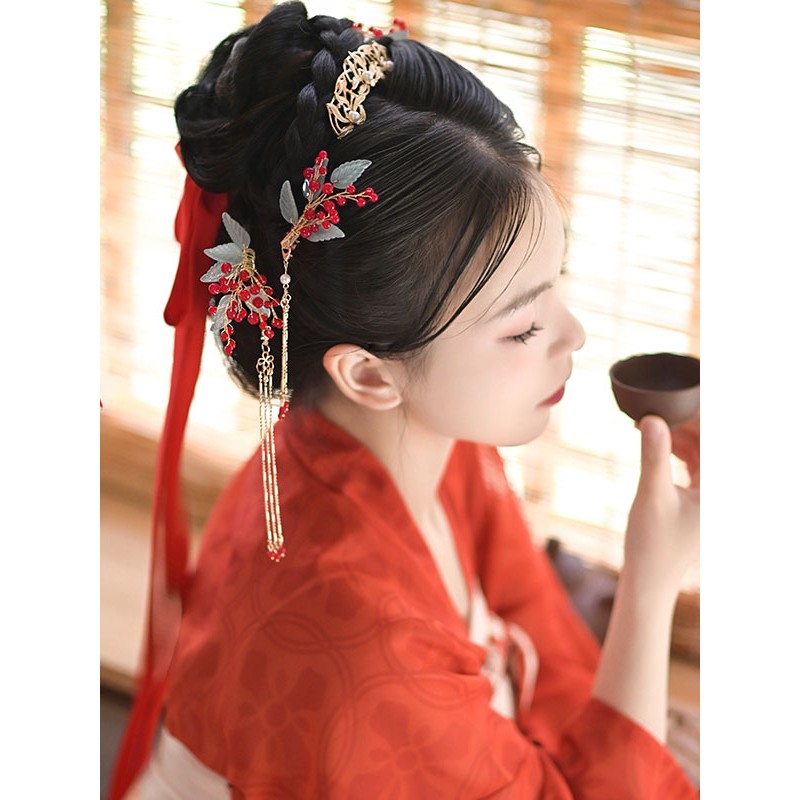 Chinese Style Lolita Accessories Red Chains Metal Headwear Miscellaneous Chinese Style