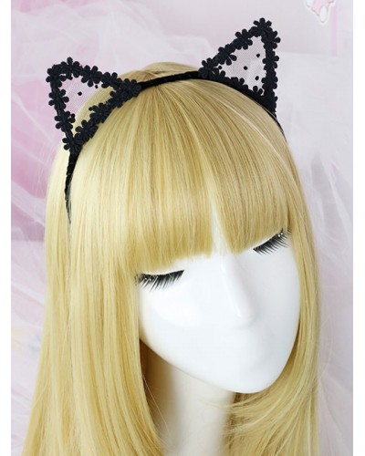 Sweet Lolita Hair Clasp Lace Floral Cat Ear Black Lolita Hair Accessory Accessories Daily Casual Tea Party