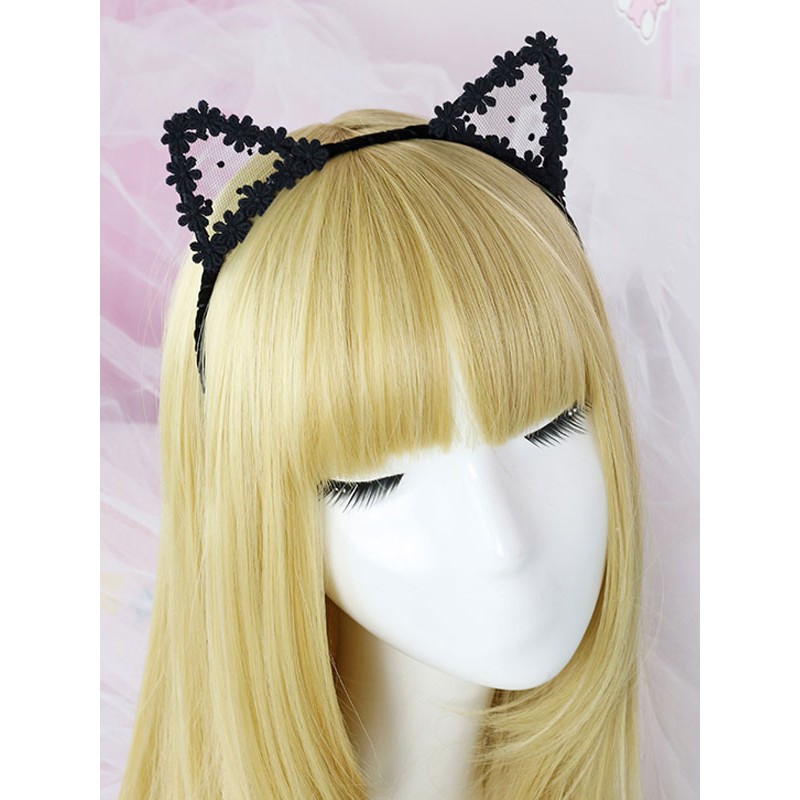 Sweet Lolita Hair Clasp Lace Floral Cat Ear Black Lolita Hair Accessory Accessories Daily Casual Tea Party