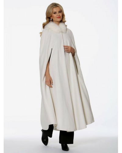 Women Hooded Poncho Ivory Oversized Faux Fur Cape Outerwear Poncho  Cape Street Wear Daily Casual