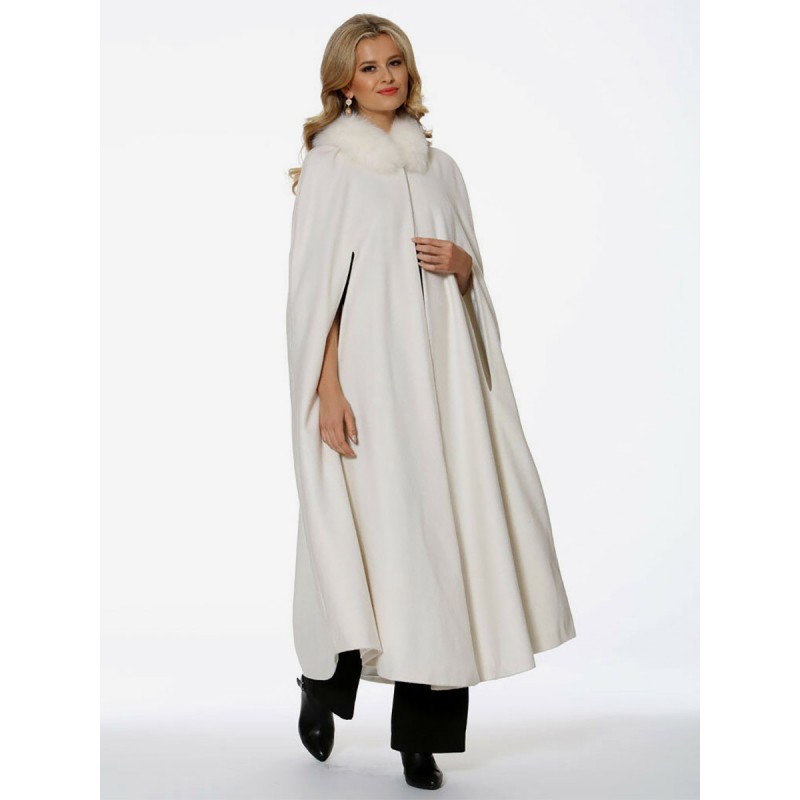 Women Hooded Poncho Ivory Oversized Faux Fur Cape Outerwear Poncho  Cape Street Wear Daily Casual