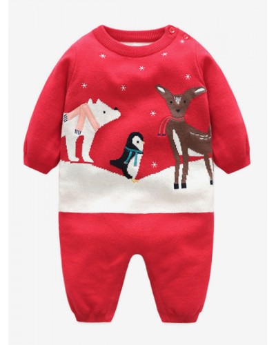 Unisex Kigurumi Pajamas Onesie Red Knit Padded Toddler Onesie Pajamas Jumpsuit Christmas Family Celebration