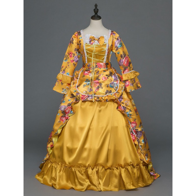 Women Retro Costume Rococo Dress Blonde Halloween Victorian Masquerade Ball Gowns Royal Long Sleeve Vintage Costume Sets ROCOCO