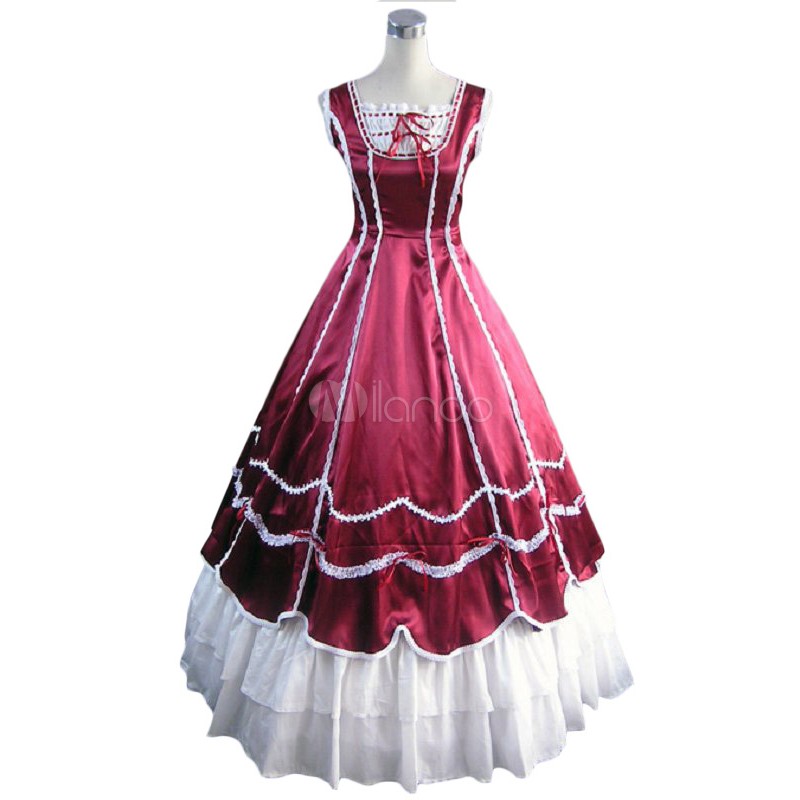 Rococo Red Sleeveless Layered Ruffles Dress Costume Victorian Era Halloween Holiday Pageant Prom