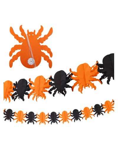 Unisex Halloween Decorations Yellow Paper Bat Spider Paper Garland