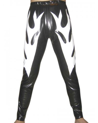 Black Shiny Metallic Pants With White Fire Decoration