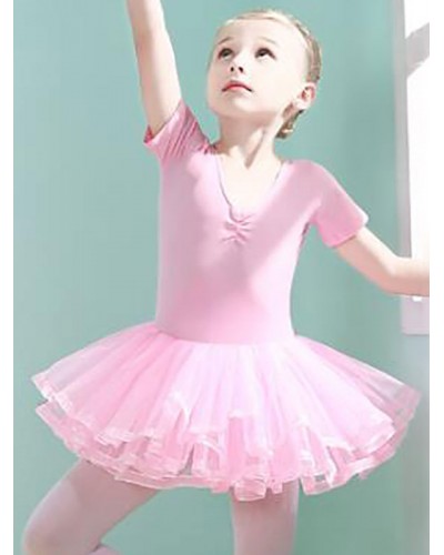 Women Ballet Dance Costumes Pink 's Kid's Dancer Cut Out Ruffles Artwork Pleated Cotton Blend Dress Performance Wear Tunic Elegant Art Deco/Retro