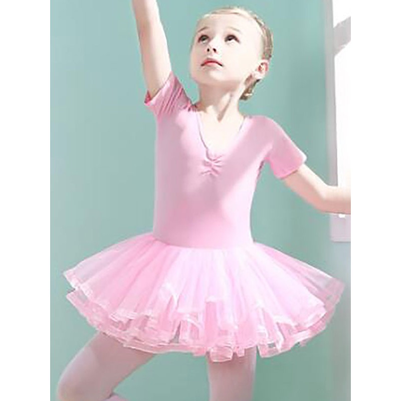 Women Ballet Dance Costumes Pink 's Kid's Dancer Cut Out Ruffles Artwork Pleated Cotton Blend Dress Performance Wear Tunic Elegant Art Deco/Retro