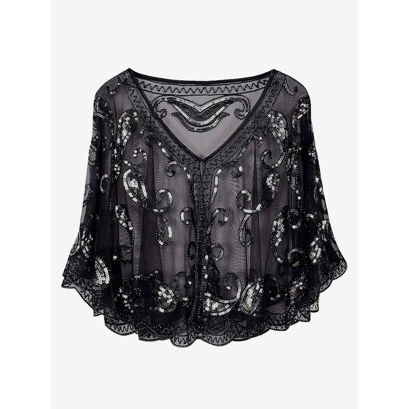 Women Flapper Girl Cape Retro 1920s Fashion Style Great Gatsby Sequin Shawl Halloween Tops