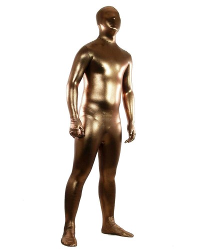 Unisex Halloween Coffee Shiny Metallic Zentai Suit Solid