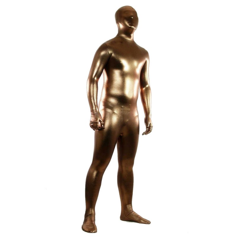 Unisex Halloween Coffee Shiny Metallic Zentai Suit Solid